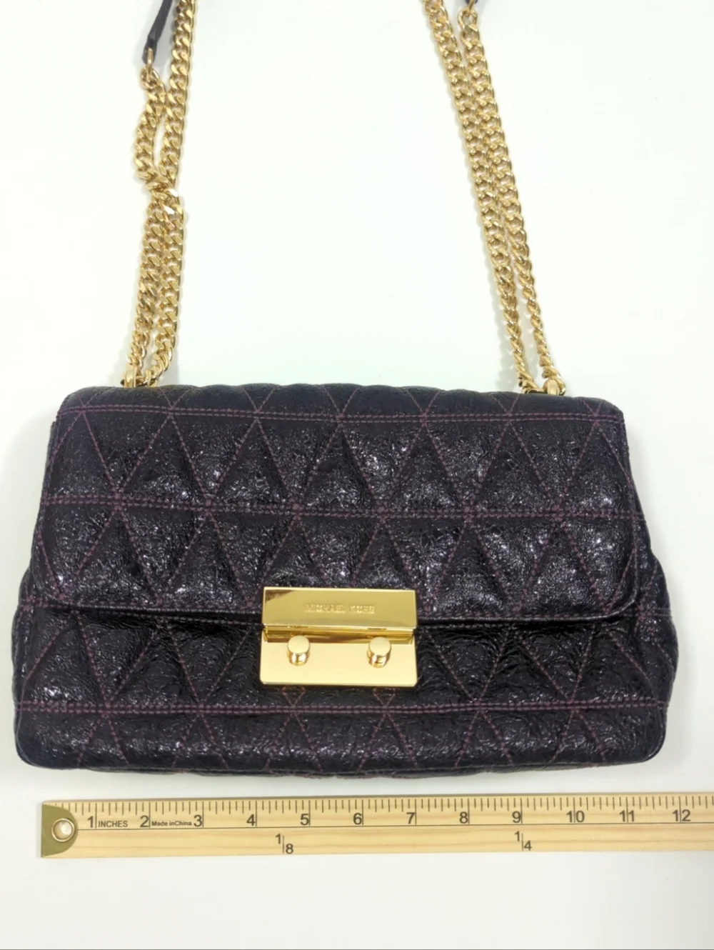Michael Kors Sloan Dark Purple Shimmery Quilted Bag